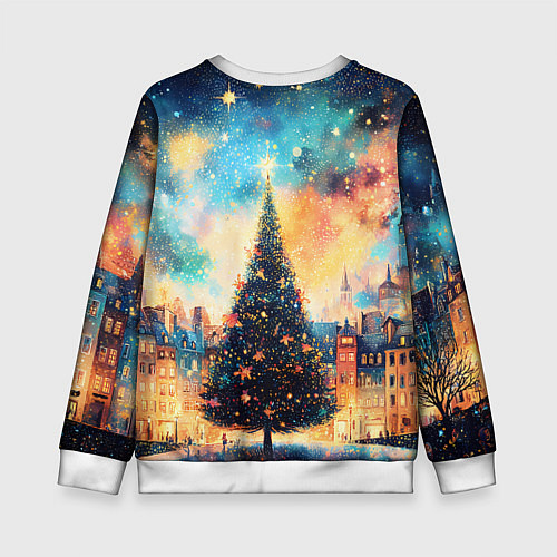 Детский свитшот Новогодняя елка за городом / 3D-Белый – фото 2