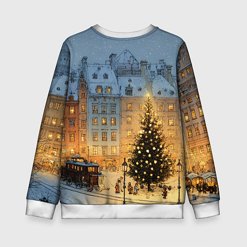 Детский свитшот Новый год в старом уютном городе / 3D-Белый – фото 2