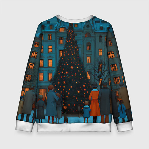 Детский свитшот Люди встречают новый год во дворе / 3D-Белый – фото 2