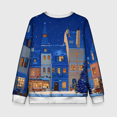 Детский свитшот Синяя новогодняя елочка во дворе / 3D-Белый – фото 2