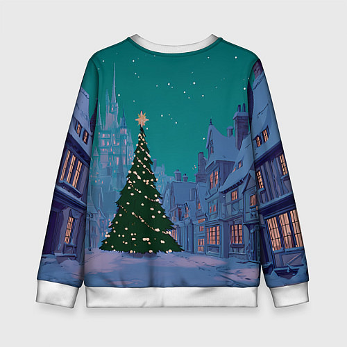 Детский свитшот Зеленая новогодняя елка во вдоре / 3D-Белый – фото 2