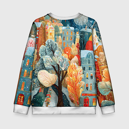 Детский свитшот Разноцветные новогодние домики / 3D-Белый – фото 2