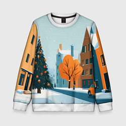 Свитшот детский Новогодняя улица, цвет: 3D-белый