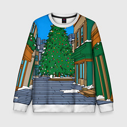 Свитшот детский Мультяшный новогодний двор, цвет: 3D-белый