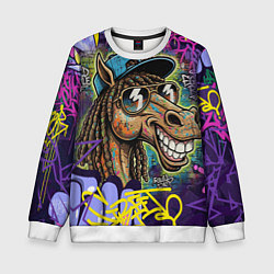 Свитшот детский Лошадь в очках граффити, цвет: 3D-белый