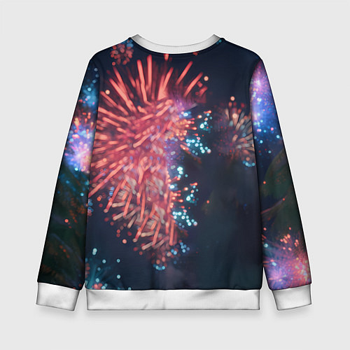 Детский свитшот Лошадь с подарком на фоне салюта / 3D-Белый – фото 2