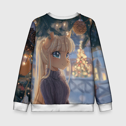 Детский свитшот Новогодняя анимешная лошадка / 3D-Белый – фото 2