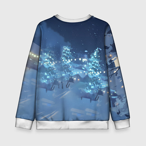 Детский свитшот Лошадь на фоне новогодней елки / 3D-Белый – фото 2