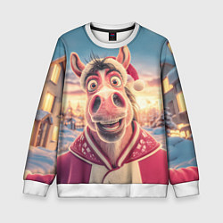 Свитшот детский Счастливая новогодняя лошадь, цвет: 3D-белый