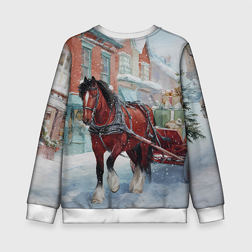 Детский свитшот Лошадка с новогодней повозкой / 3D-Белый – фото 2
