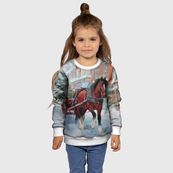 Свитшот детский Лошадка с новогодней повозкой, цвет: 3D-белый — фото 2