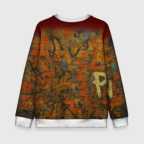 Детский свитшот Абиссинская кошка на фоне кирпичной стены с граффи / 3D-Белый – фото 2