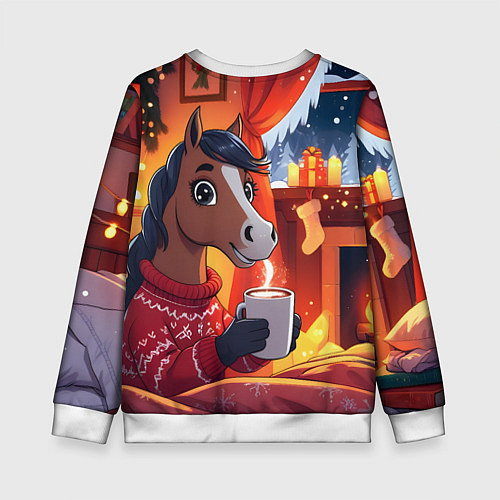 Детский свитшот Лошадка зимним вечером / 3D-Белый – фото 2