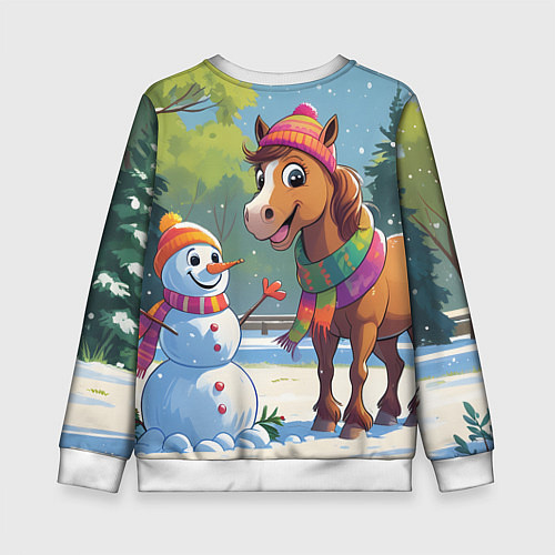 Детский свитшот Лошадка и снеговик / 3D-Белый – фото 2