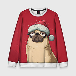 Свитшот детский Новогодний мопс, цвет: 3D-белый
