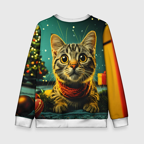 Детский свитшот Удивленный новогодний котик / 3D-Белый – фото 2