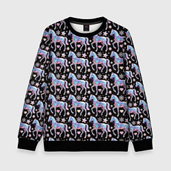 Свитшот детский Новогодние лошади y2k, цвет: 3D-черный