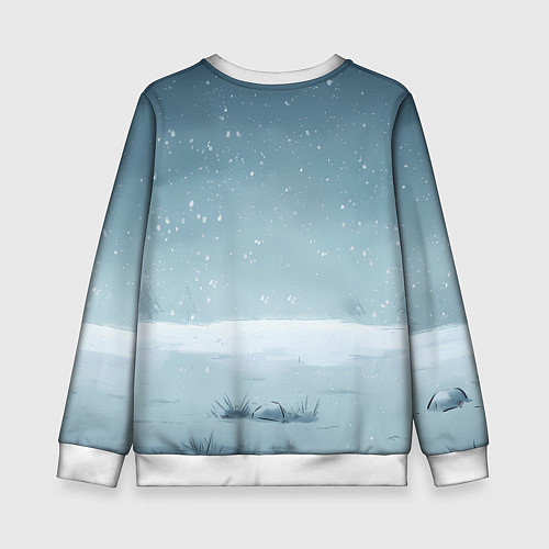Детский свитшот Лошадь сидит на снегу / 3D-Белый – фото 2