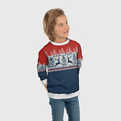 Свитшот детский Вязаный узор с оленями, цвет: 3D-белый — фото 2