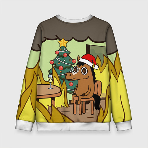 Детский свитшот Конь среди огня - this is fine / 3D-Белый – фото 2