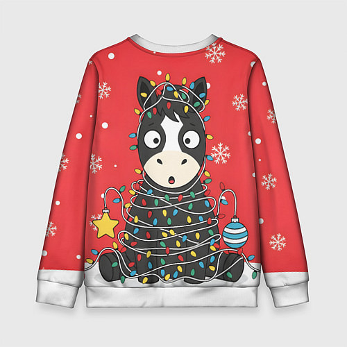 Детский свитшот Лошадка в новогодних огоньках / 3D-Белый – фото 2