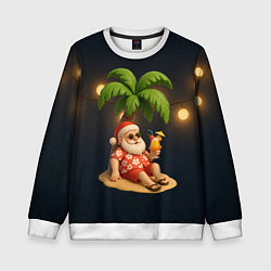 Свитшот детский Санта чиллит под пальмой, цвет: 3D-белый