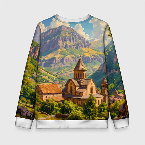 Детский свитшот Горный покой: храм среди облаков / 3D-Белый – фото 2