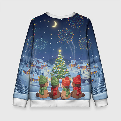 Детский свитшот Лошадки в новогоднюю ночь / 3D-Белый – фото 2