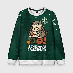 Детский свитшот Я уже начал праздновать - кот с мандарином