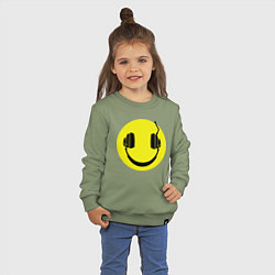 Свитшот хлопковый детский Смайлик-наушники, цвет: авокадо — фото 2