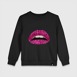 Свитшот хлопковый детский Pink leopard lips, цвет: черный