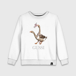 Свитшот хлопковый детский GUSSI eat GUCCI, цвет: белый