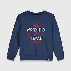 Свитшот хлопковый детский ALL MONSTERS ARE HUMAN, цвет: тёмно-синий