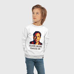 Свитшот хлопковый детский Elon Musk: Save Us, цвет: белый — фото 2