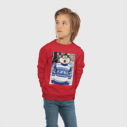 Свитшот хлопковый детский Хаски в свитере, цвет: красный — фото 2