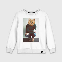 Свитшот хлопковый детский Котейка на кортах, цвет: белый