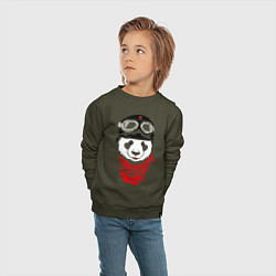 Свитшот хлопковый детский Панда байкер, цвет: хаки — фото 2