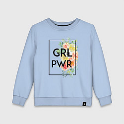 Свитшот хлопковый детский GRL PWR, цвет: мягкое небо