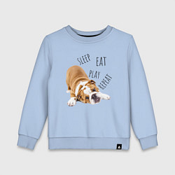 Свитшот хлопковый детский Sleep Eat Play Repeat Бульдог, цвет: мягкое небо