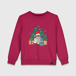 Свитшот хлопковый детский New Year Totoro, цвет: маджента
