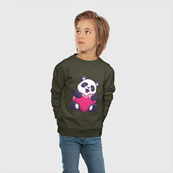 Свитшот хлопковый детский Панда love, цвет: хаки — фото 2