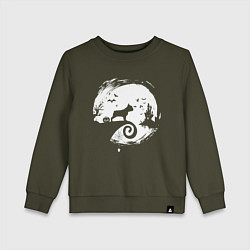 Свитшот хлопковый детский Полнолуние Французский бульдог, цвет: хаки