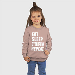 Свитшот хлопковый детский EAT SLEEP CYBERPUNK REPEAT, цвет: пыльно-розовый — фото 2