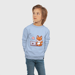 Свитшот хлопковый детский Cute fox and laptop, цвет: мягкое небо — фото 2