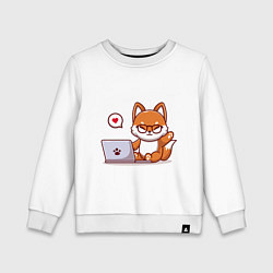 Свитшот хлопковый детский Cute fox and laptop, цвет: белый