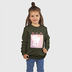 Свитшот хлопковый детский Vaporwave Strawberry Milk, цвет: хаки — фото 2