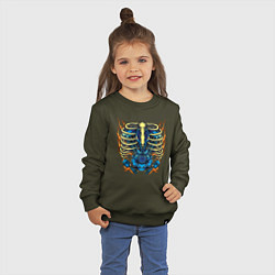 Свитшот хлопковый детский Пылающие кости с двигателем, цвет: хаки — фото 2