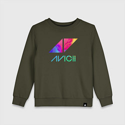 Свитшот хлопковый детский AVICII RAIBOW, цвет: хаки