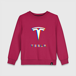 Свитшот хлопковый детский TESLA MOTORS GLITCH ТЕСЛА, цвет: маджента