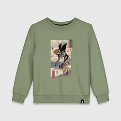 Свитшот хлопковый детский ЕВАНГЕЛИОН ДРЕВНЯЯ ГРАВЮРА, цвет: авокадо